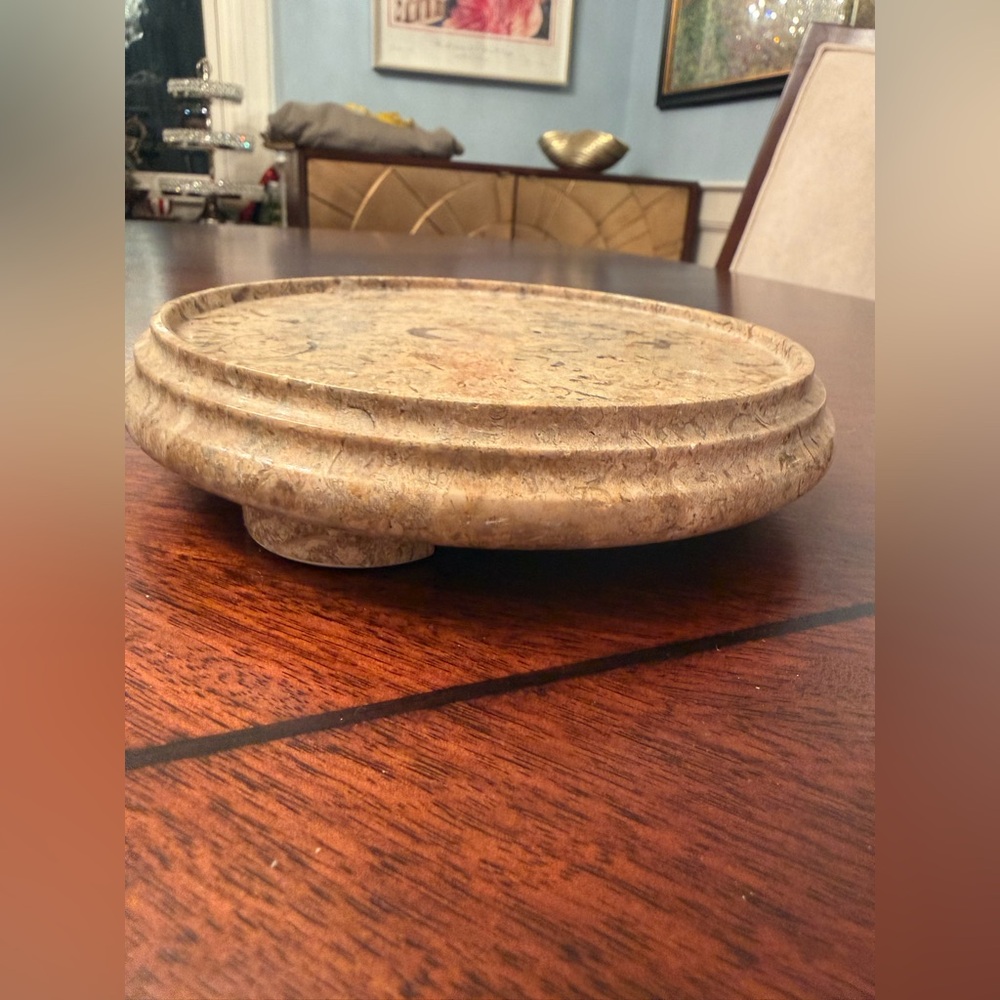 Vintage Pier 1 fossilized natural stone footed plant stand candle holder.